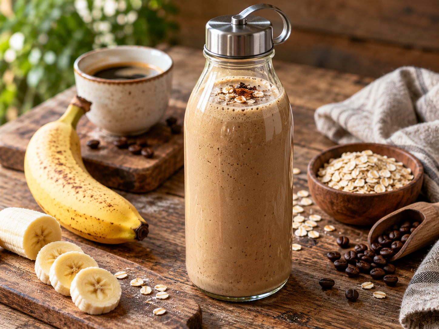 Kaffee-Bananen-Shake to go mit Banane und Haferflocken